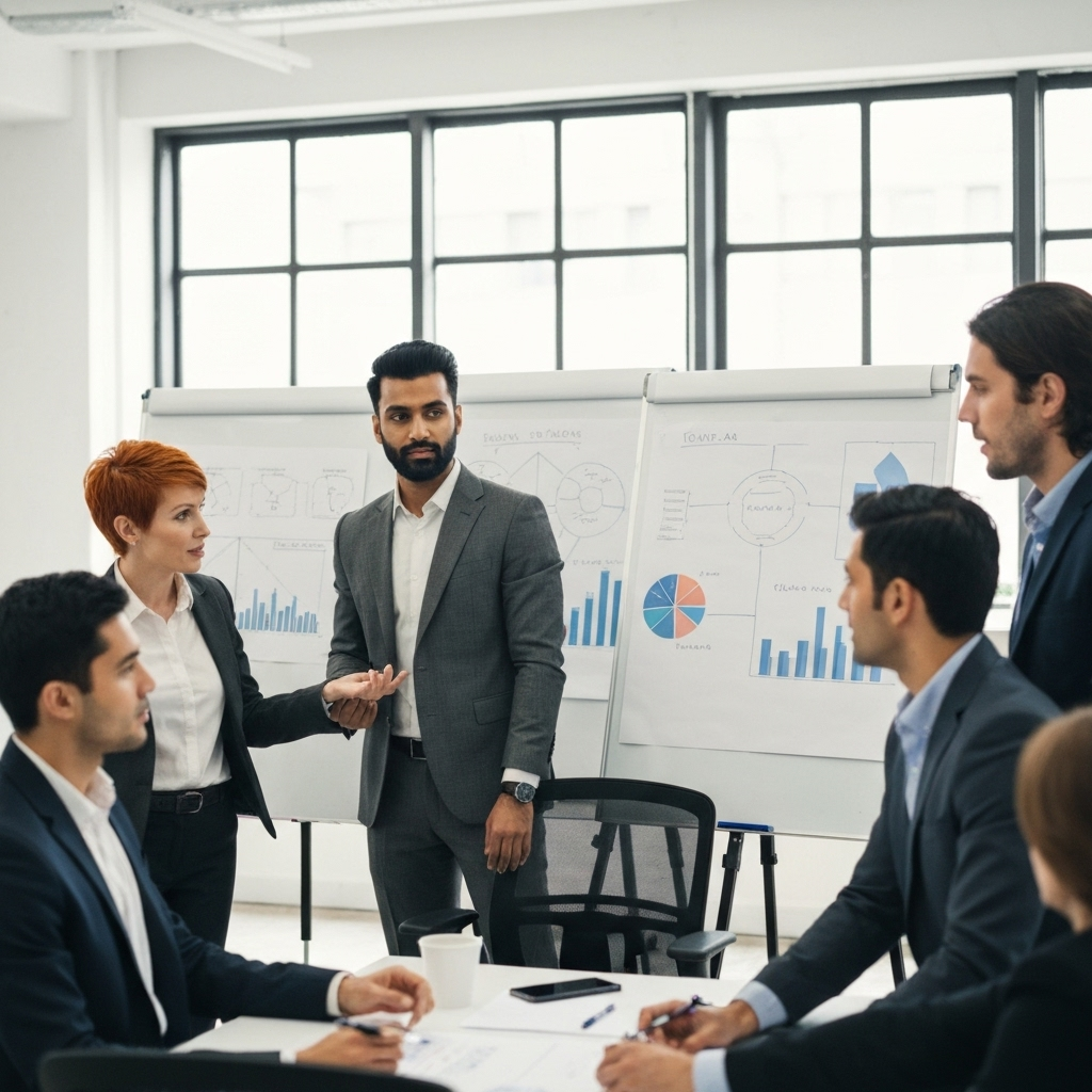 Equipo de consultores trabajando en estrategia